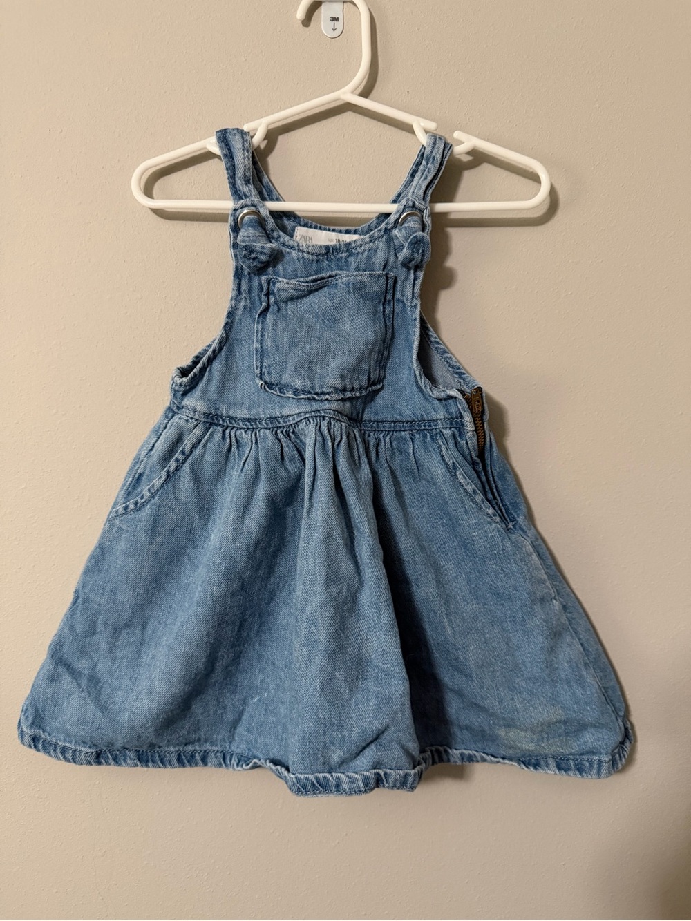 Zara Baby Girls Denim Overall Dress Light Wash Blue Pinafore Jumper 18-24 months